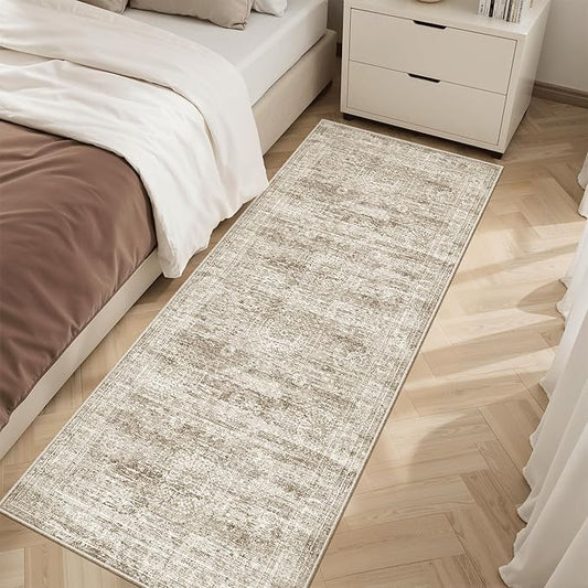 Soalmost Runner Rug 2x5 Washable Non-Slip Kitchen Runner Rugs for Bathroom Laundry Room Brown Vintage Floor Carpet Runners for Hallway Entryway