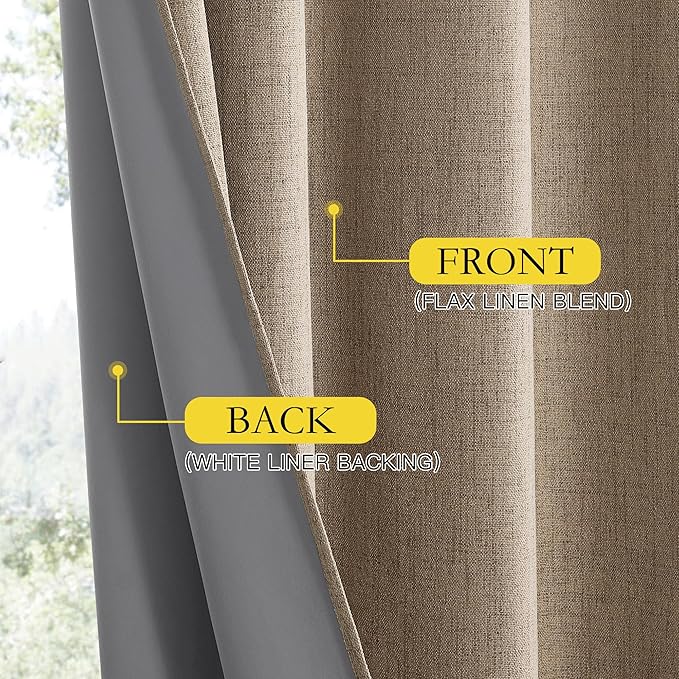 NICETOWN Burlap Vintage Open Linen Weave Flax Thermal Curtains, 100% Blackout Curtains 84" Long for Dining Room, Soundproof Window Treatment Drapes for Dining Room, 62" Wide Per Panel, Set of 2
