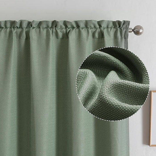 Chyhomenyc Sage Green Curtains 45 Inch Length 2 Panels, Faux Linen Textured Semi Sheer Light Filtering Soft Airy Rod Pocket Window Treatment Drapes for Living Room Bedroom, Each 30" Wx45 L