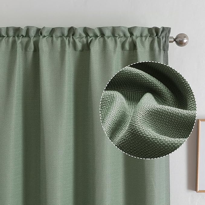Chyhomenyc Sage Green Curtains 54 Inch Length 2 Panels, Faux Linen Textured Semi Sheer Light Filtering Soft Airy Rod Pocket Window Treatment Drapes for Living Room Bedroom, Each 30" Wx54 L