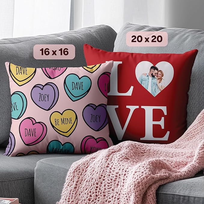 Fabric Textile Products Ships Next Day - Valentines Day Heart Decor - Custom Pillow - USA Made - Pillow with Pictures or Text - Valentines Gifts for Him or Her - Fluffy Soft Pillows - 20x20