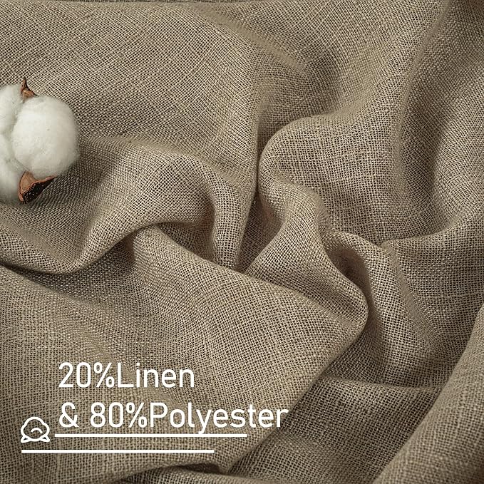 LAMIT 36 Inch Length Linen Curtains for Small Windows, Semi Sheer Light Filtering Panels Back Tab and Rod Pocket Country Decor Drapes for Basement/Kitchen, Taupe, 2 Panels, 34 x 36 Inch