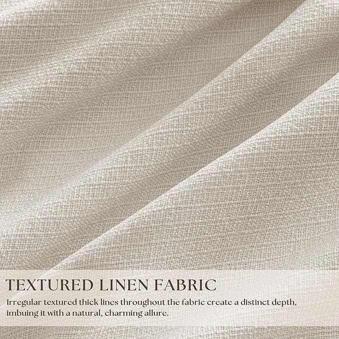 Pinch Pleated Blackout 102 Inch Curtains 70 Inch Wide Linen Dual Layer Soundproof Farmhouse Bedroom Window Curtains for Living Room Cream Natural Hooks Rings Back Tab 100% Black Out Drapes 1 Panel