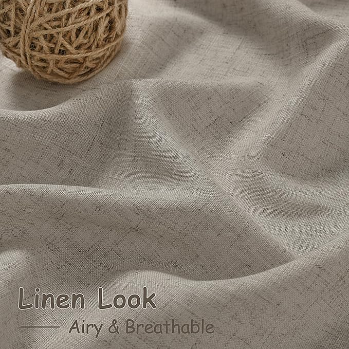 Nanspring Grey Beige Linen Curtains for Living Room 72 Inches Long Luxury Light Filtering Semi Sheer Curtain Back Tab Simple Modern Neutral Elegant Boho Gray Drapes for Bedroom 52x72, 2 Panels