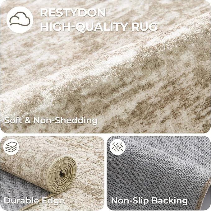 3x6 Runner Rug Non Slip, Thin Entryway Washable Rug for Entryway, Runners for Hallways, Low Pile Vintage Abstract Soft Rugs for Living Room, Kitchen, Bedroom(3'x6', Brown/Ivory)