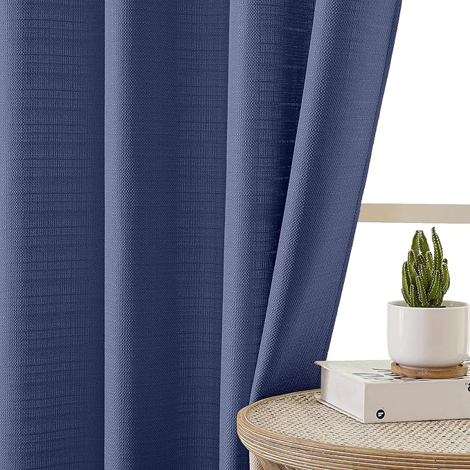 Chyhomenyc Bennet Blue Curtains 96 Inches Long 2 Panels, Faux Linen Textured Semi Sheer Airy Light Filtering Soft Privacy Farmhouse Curtain Drapes for Living Room Bedroom, Each 40" Wx96 L