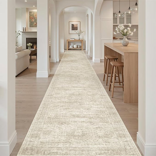Soalmost 3x20 Hallway Runner Rug - Extra Long Carpet Runners for Hallways 20ft Non Slip Stain Resistant Rugs Runner for Living Room Bedroom 20 Feet Floor Carpet for Kitchen, Beige