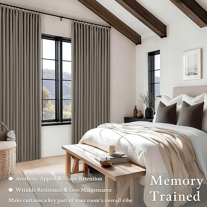 Dark Taupe 96 Inch Blackout Pinch Pleated Curtains 2 Panel Set for Living Room Darkening Thick Linen Textured 100% Black Out Drapes 96 Inches Long Pinch Pleat Light Blocking Bedroom Brownish Gray