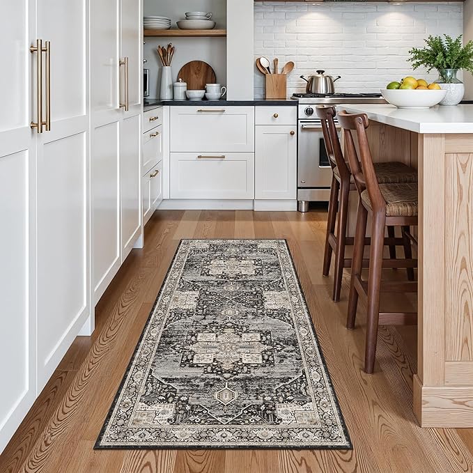 RUUGME Washable 3x6 runner rug: Perfect for Entryway/Hallway/Kitchen/Bathroom Easy to Clean & High-Traffic Durability Stain Resistant and Thin Home Daily Use - Gifts for Households/Newlyweds 3x6 black