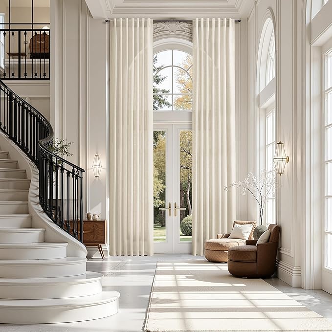 Birch Beige Linen Curtains for Living Room 126 Inches Long Light Filtering Semi Sheer Curtain Back Tab Modern Farmhouse Decor Elegant Drapes Floor to Ceiling High Window for Bedroom 52x126, 2 Panels