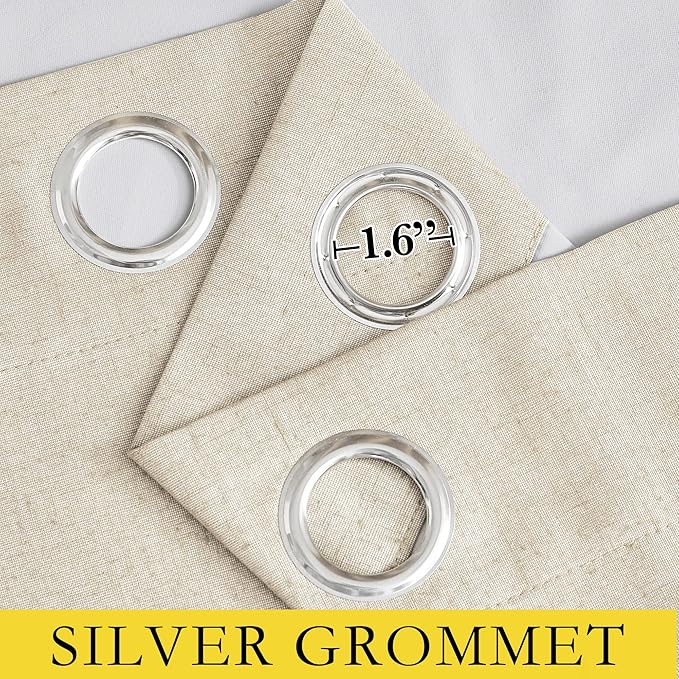 NICETOWN 100% Absolutely Blackout Linen Curtains with Thermal Insulated White Liner, 52" Wide, 2 Panels, 72 inches Long Drapes, Grommet Retro Beige Linen Curtains Vertical Drapes Privacy for Bedroom