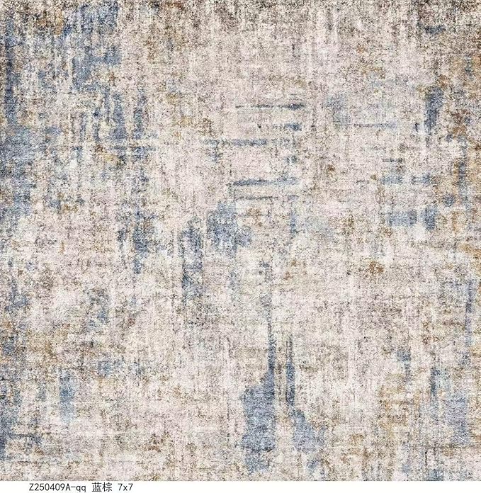 3x3 Square Entryway Rug Washable – Non-Slip Small Area Rug for Kitchen or Bathroom, Soft Low-Pile Indoor Mat, Modern Abstract Thin Door Carpet (Blue Brown)