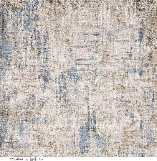 3x3 Square Entryway Rug Washable – Non-Slip Small Area Rug for Kitchen or Bathroom, Soft Low-Pile Indoor Mat, Modern Abstract Thin Door Carpet (Blue Brown)