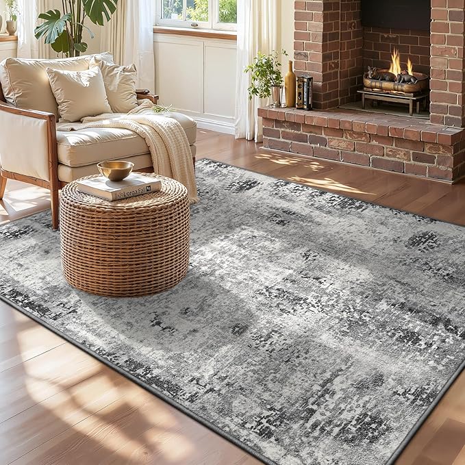Entryway Rug 3x4 Grey Bedroom Area Rug Washable Non Slip Abstract Boho Rugs for Indoor Entry, Kitchen, Classroom, Bathroom, Kids Girls Room, Office, College Dorm Small Carpet