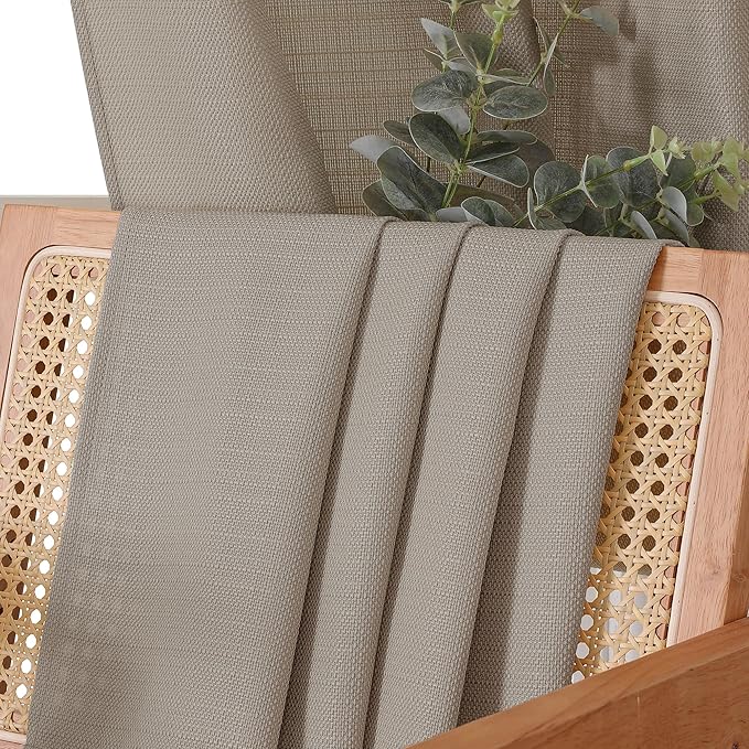 Chyhomenyc Curtains 30 Inch Length, Faux Linen Textured Small Cafe Curtains, Light Filtering Short Curtains for Bathroom Curtains Window, 30x30 Inch, 2PCS, Stone Beige