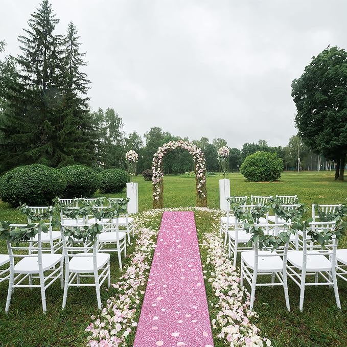 Tatuo Carpet Runner Runway Rug 55 GSM Thickness with Carpet Tape for Prom Wedding Outdoor Indoor Hallway Party Decoration Rug(2.46 x 30 Feet,Glitter Pink)