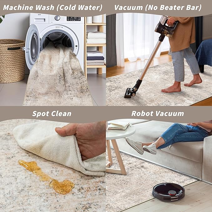 3x12 ft Washable Hallway Runner Rug - Long Non Slip Low Pile Thin Carpet Runners, Modern Abstract Neutral, Stain Resistant for Kitchen, Entryway, Bathroom（Beige Grey,3x12）