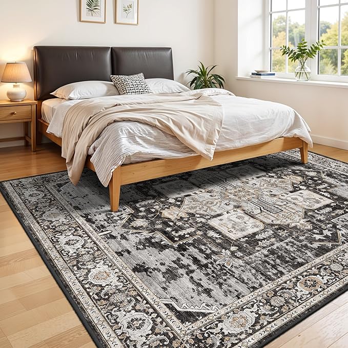 RUUGME Washable 9x9 Square Rug: Boho Soft Rugs with Non Slip Backing for High-Traffic Areas in Living Room/Bedroom/Dining Room Stain Resistant&Easy Care Carpet for Housholds&Pets Family 9X9 Black