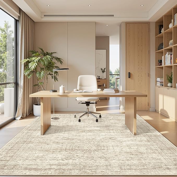 Soalmost 6x9 Area Rug for Living Room Washable 6x9 Rug Non-Slip Modern Rugs for Bedroom Dinning Room Ultra-Thin Indoor Beige Rug