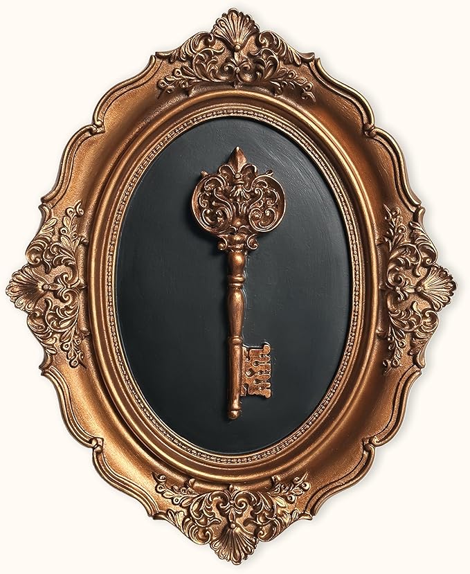 97 Decor Antique Wall Decor - Victorian Vintage Wall Sculpture, Oval Ornate Pediments For Hallway Entryway, Gothic Key Sculpture Dark Academia Art Antique Brass Decor For Home Bedroom Living Room
