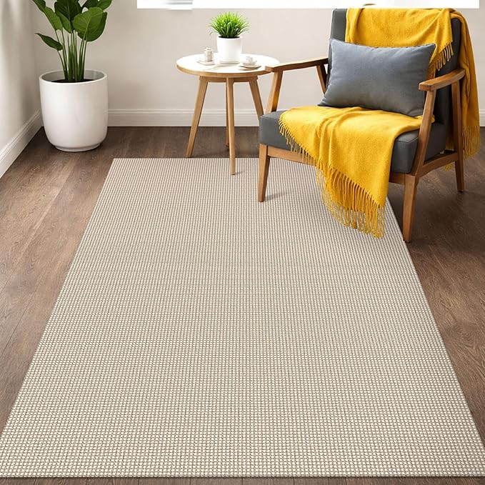 IOHOUZE Washable Area Rug 3x5 Non Slip Rubber Backed Woven Rugs for Entryway Rugs Indoor Outdoor Doormat Throw Rug Floor Carpet for Entrance Kitchen Front Door, Beige/Khaki