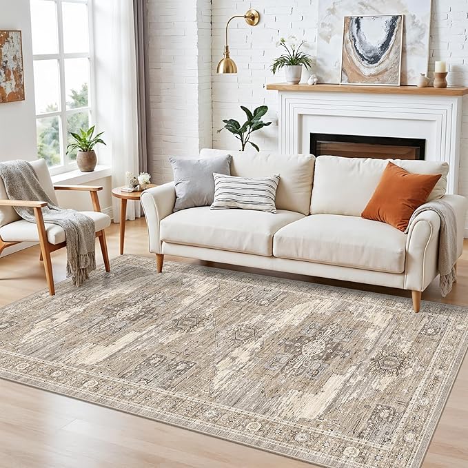 RUUGME 4x8 Hallway Runner Rug - Washable Vintage Soft Runners Stain Resistant Carpet Lightweight Ultra-Thin Rugs for Entryway Kitchen Bedroom with Non Slip Backing Home Decor 4x8 Beige