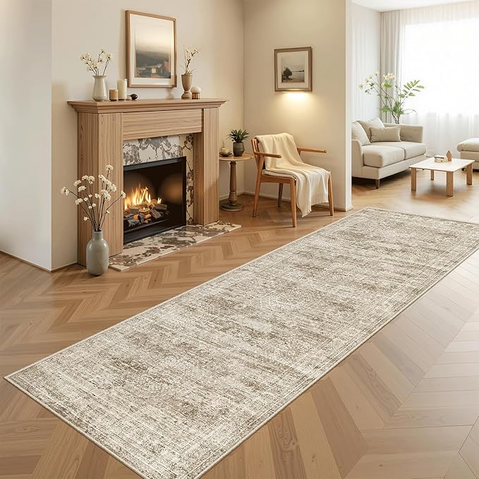 Soalmost Runner Rug 3x8 Washable Non-Slip Hallway Runner Rugs for Kitchen Bathroom Laundry Room Brown Vintage Floor Carpet Runners for Hallways Entryway