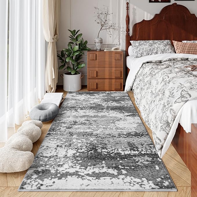 Rug Runners for Hallways Kitchen 2.6x8 Non Slip Washable Grey Entryway Runner Rugs with Rubber Backing 8ft Long Carpet Runner for Laundry Bedroom, Low Pile Stain & Fade Resistant, Abstract Gray
