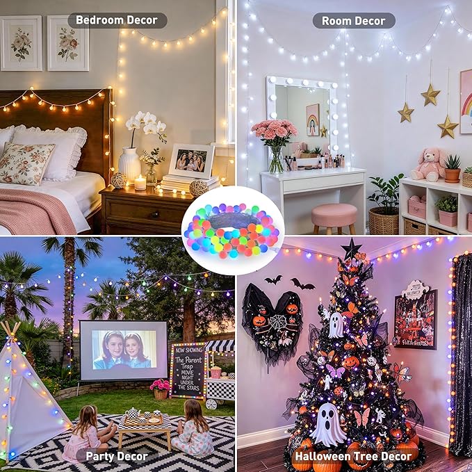 JMEXSUSS 100 LED Color Changing String Lights, 33ft Globe Red White and Blue Lights with Remote & APP, Clear Wire Smart Fairy String Light Indoor Plug in for 4th of July Independence Day Halloween