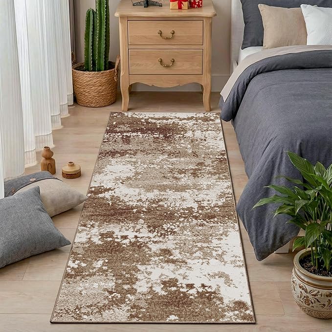 Brown Rug Runners for Hallways Kitchen 2.6x8 Non Slip Washable Entryway Runner Rugs with Rubber Backing 8ft Long Carpet Runner for Laundry Bedroom, Low Pile Stain & Fade Resistant, Abstract Coffee