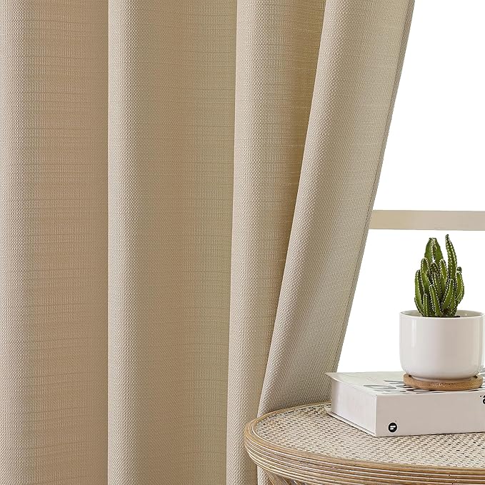 Chyhomenyc Camel Curtains 96 Inch Length 2 Panels, Faux Linen Textured Semi Sheer Airy Light Filtering Soft Privacy Farmhouse Curtain Drapes for Living Room Bedroom, Each 40" Wx96 L