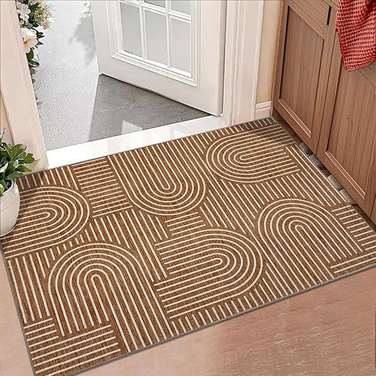 Washable Rug 2x3 Area Rugs for Entryway, Abstract Rug for Bedroom, Soft Rainbow Non Slip Small Area Rug with Rubber Back, Low Pile Stain Resistant Boho Geometric Carpet for Dining Room, Ash