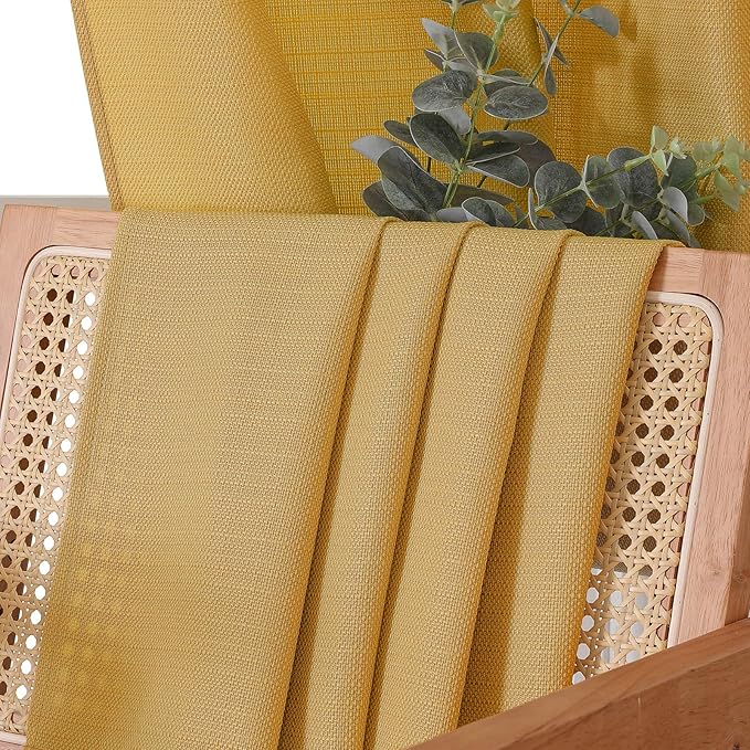 Chyhomenyc Gold Curtains 54 Inch Length 2 Panels, Faux Linen Textured Semi Sheer Light Filtering Soft Airy Rod Pocket Window Treatment Drapes for Living Room Bedroom, Each 30 Wx54 L