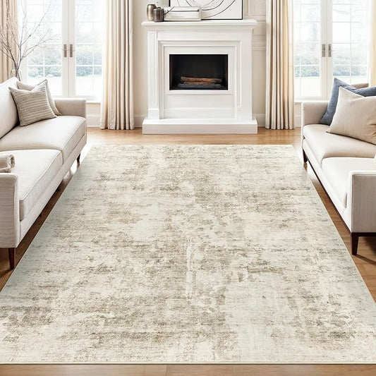 Soalmost 6x9 Abstract Area Rugs for Living Room 6 x 9 Washable Non Slip Low Pile Gray Rugs for Bedroom Dining Room Foldable Thin Beige Gray