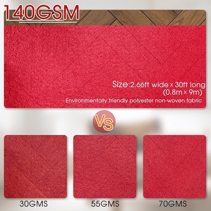 Red Carpet Runner for Party,140GSM,2.6FTx30FT Carpet Party Decorations Red Runway Rug for Prom,Felt Non-Woven Fabric, Hollywood Theme Party Decorations Runner for Wedding Ceremony