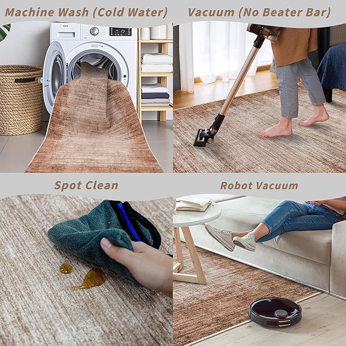 2x8 Washable Hallway Runner Rug – Non-Slip Modern Abstract Neutral Low-Pile Stain-Resistant Carpet Runner for Kitchen Entryway Bedroom Bathroom (Warm Taupe,2x8)