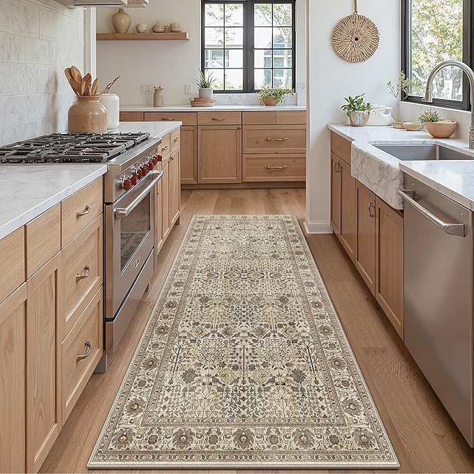 Bavni2'6''x8 Rug Runners for Hallways, Washable Runner Rug Non Slip,Vintage Floral Print Style Rugs for Bedroom-Lightweight Low Pile Carpet for Hallways Bathroom, Dark Espresso