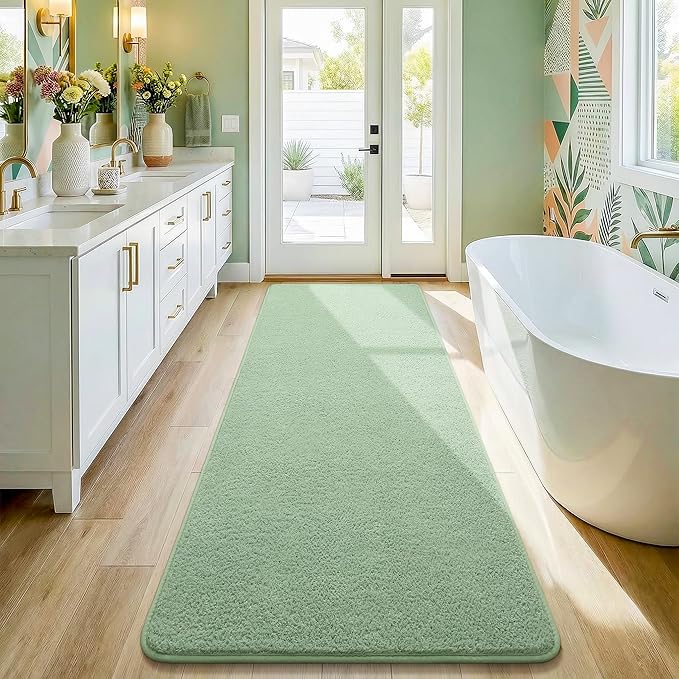 Soft Runner Rugs for Bedroom 2x6, Non Slip Runners for Hallway Kitchen Laundry Dorm Washable, Low Pile Long Rugs for Girls Kids, Light Green