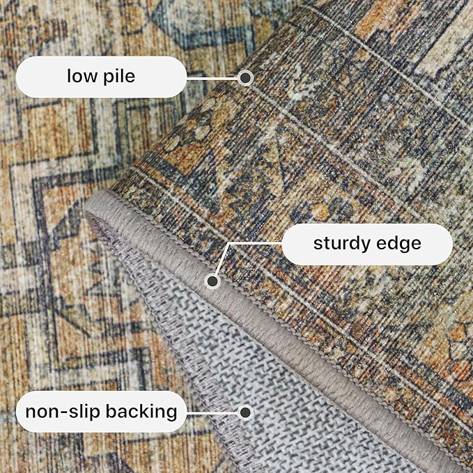 GENIMO Entryway Rug Floral Rug, 2x3 Washable Door Mat Non Slip, Thin Floor Rugs for Entryway Hallway Bathroom Laundry Room Corridor, Warm Taupe