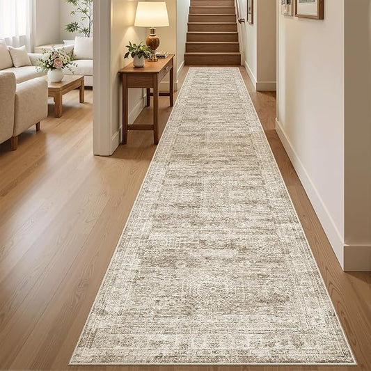 Soalmost Runner Rug 2x12 Washable Non-Slip Hallway Runner Rugs for Kitchen Bathroom Laundry Room Brown Vintage Floor Carpet Runners for Hallways Entryway