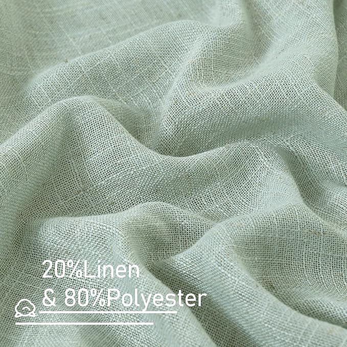LAMIT Short Window Linen Curtains 36 Inch Length 2 Panels, Light Sage Light Filtering Panels Back Tab and Rod Pocket Neutral Drapes for Bathroom/Loft Room, 34 x 36 Inch