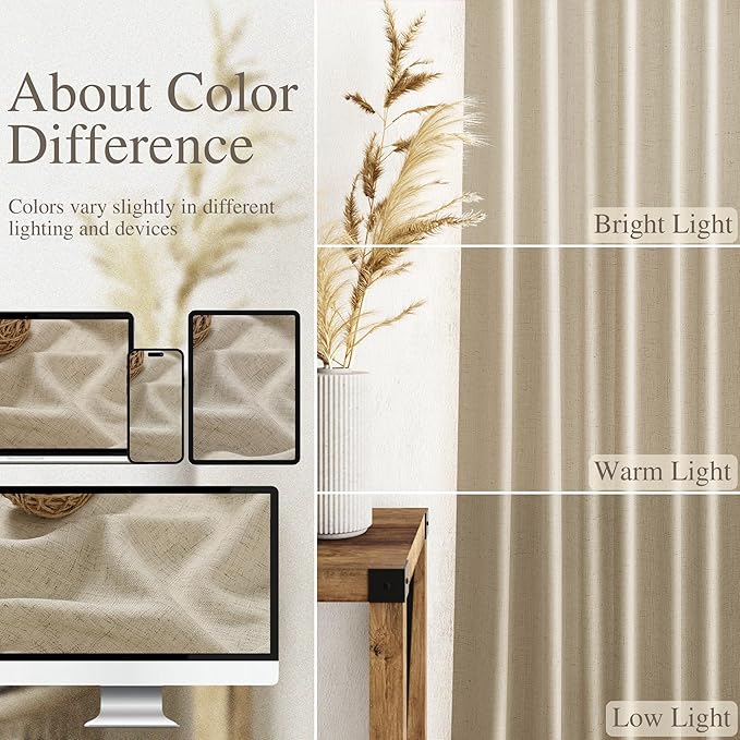 Eggshell Beige Linen 144 Inch Curtains for Living Room Light Filtering Semi Sheer Curtain Back Tab Rustic Farmhouse Decor Burlap Elegant Drapes Floor to Ceiling High Window for Bedroom 52x144,2 Panels