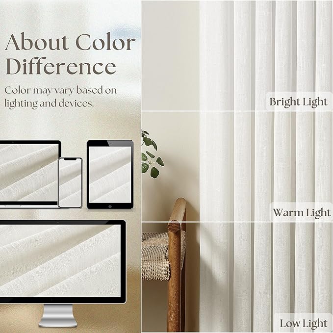 Beige White Pinch Pleated Extra Wide Curtain Panels 108 Inches Long 100 Inch Wide Linen Curtain for Sliding Glass Door Semi Sheer Hooks Rings Privacy 108 Inch Length Drape for Living Room 1 Panel