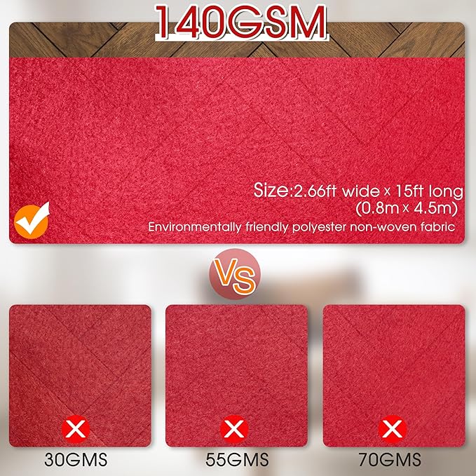 Red Carpet Runner for Party,140GSM 2.62FTx15FT Carpet Party Decorations Runway Rug for Prom Felt Non-Woven Fabric, Runner Rug for Wedding Ceremony Hollywood Theme Party