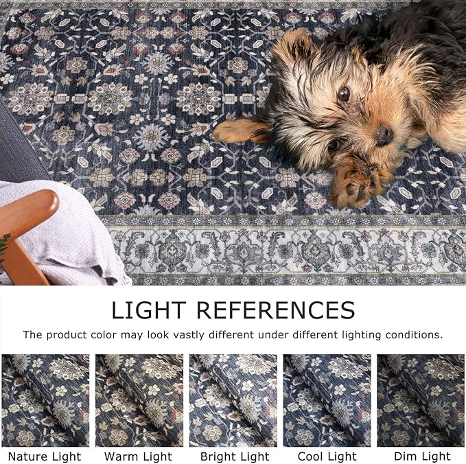 KUTA 5x7 Area Rugs, Vintage Washable Rugs for Living Room Grey Black Beige Ultra Thin Soft Non-Slip Printed Distressed Traditional Farmhouse Carpet for Bedroom Dining Room Dorm Office Home