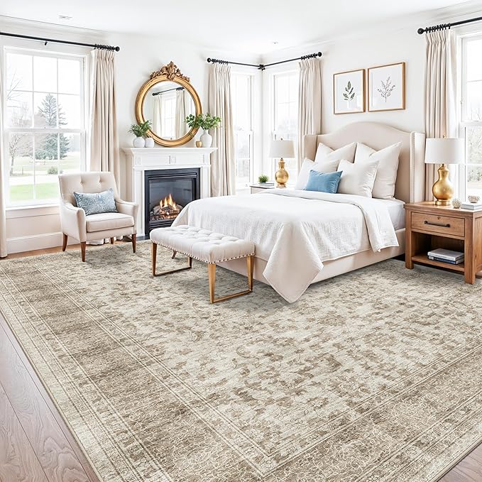 Large Rugs for Living Room 12x18, Washable & Ultra Soft Stain Resistant Carpets for Bedroom Dining Room Indoor Vintage Non Slip Home Decor for Office/Conference Room/Villa Rooms 12x18 Beige Brown