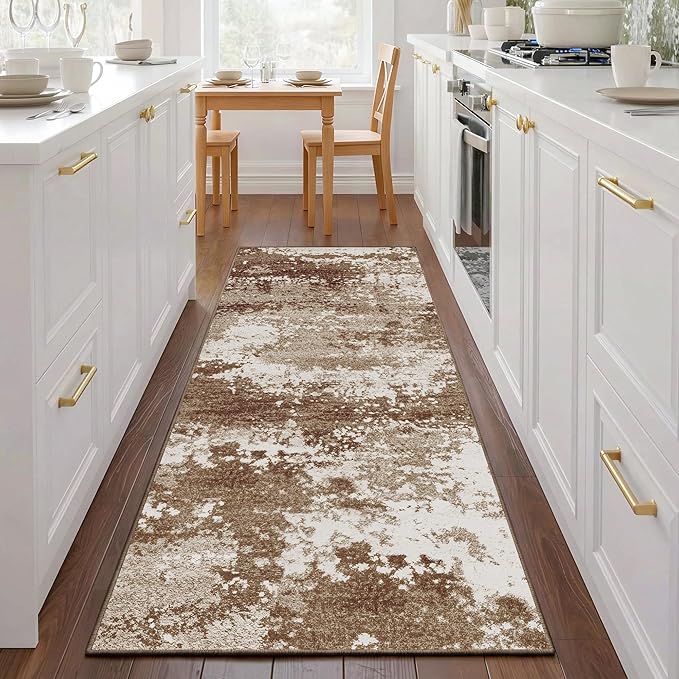 Brown Rug Runners for Hallways Kitchen Non Slip Washable 2x6 Entryway Runner Rugs with Rubber Backing 6ft Long Carpet Runner for Laundry Room Bedroom, Low Pile Stain & Fade Resistant, Abstract Coffee
