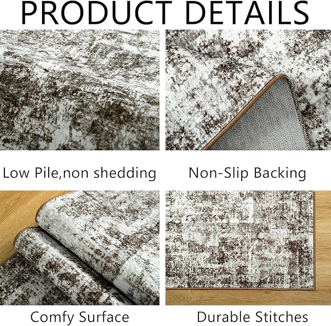 HOMORE Machine Washable Rug 6x9 Brown Rug for Living Room, Modern Neutral Rugs for Bedroom Non Slip Carpet for Kids Nursery Room,Area Rugs for Dining Room Kitchen Dorm