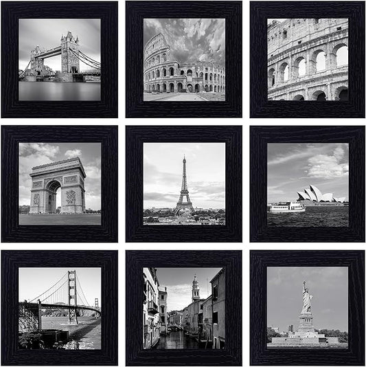 eletecpro 4x4 Picture Frames Set of 9 Classic Gallery Wall Frame Set Displays 4x4 Photo without Mat Square Picture Frames Collage Wall Decor, Black Modern Home Decor for Hanging