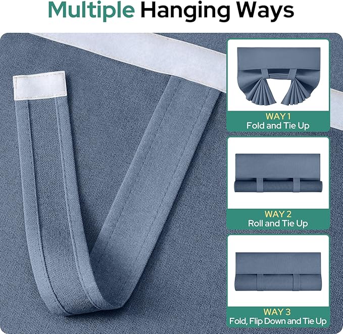 HOMEIDEAS 100% Linen Blackout French Door Curtains, Privacy Door Window Curtains, 26 X 68 Inch Room Darkening Blinds, Thermal Insulated Shades for Bedroom, 1 Panel, Stone Blue